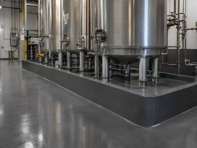 Tank room with a coved containment curb around the process equipment